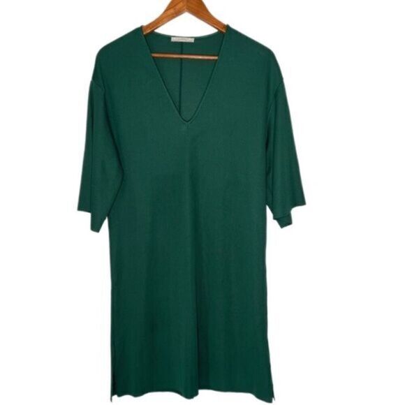 Zara Ribbed Elbow Sleeve V-Neck Dress - Picture 1 of 5